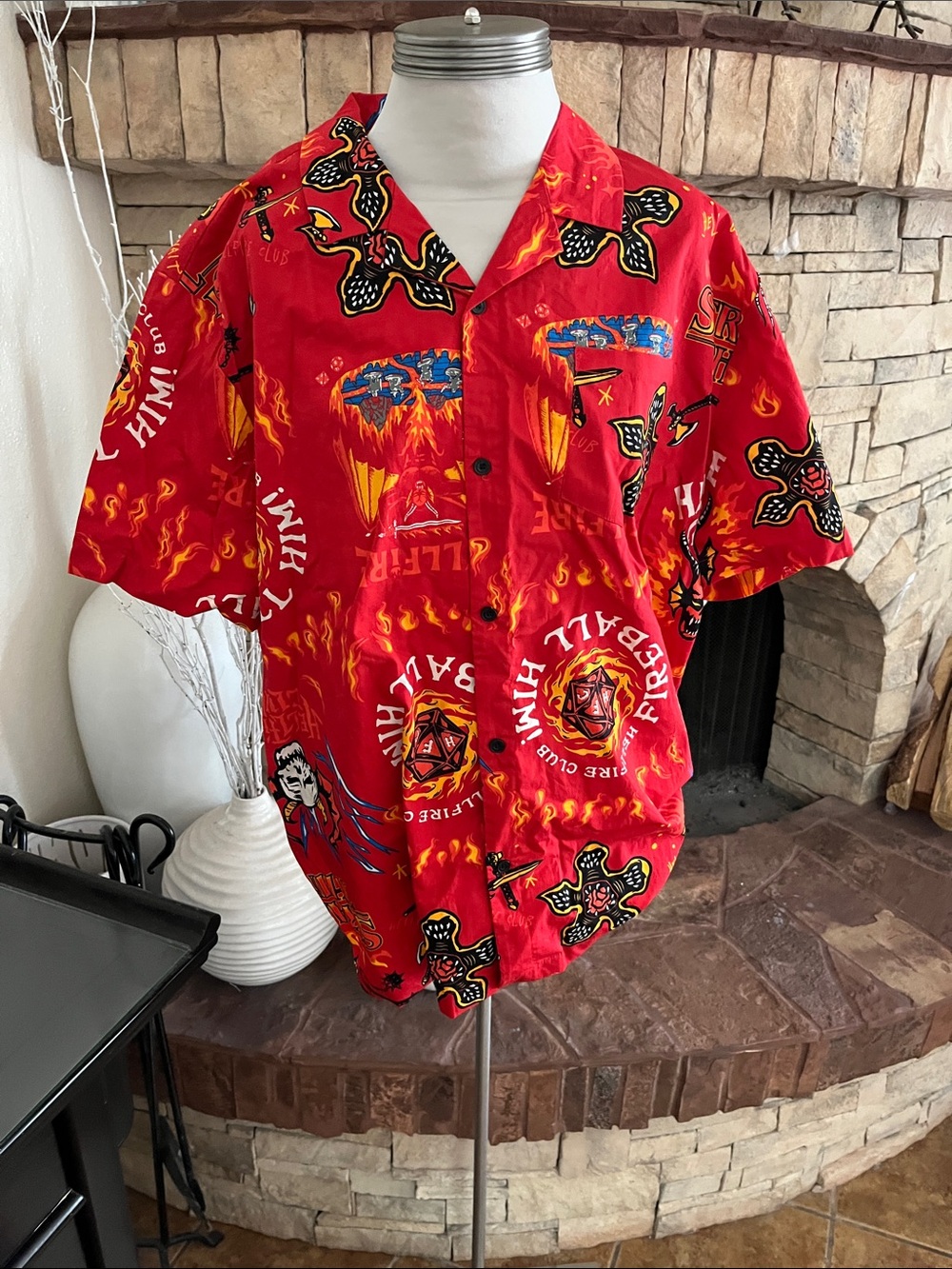 Netflix STRANGER THINGS FIREBALL HELLFIRE CLUB BUTTON DOWN SHIRT Men XXL